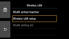 شاشة Wireless LAN: تحديد Wireless LAN setup
